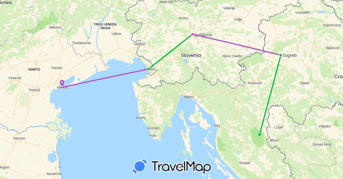 TravelMap itinerary: driving, bus, train in Croatia, Italy, Slovenia (Europe)